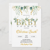 水カラー金ゴールドグリーンリーベビーシャワー招待状 招待状 (正面/裏面)