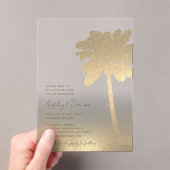 水カラー金ゴールドサンドパームツリーボホビーチ結婚式 アクリル招待状 (インサイチュ (ポータブル))