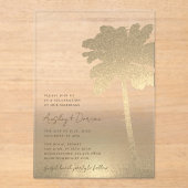 水カラー金ゴールドサンドパームツリーボホビーチ結婚式 アクリル招待状 (正面)