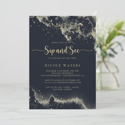 水カラー金ゴールドスプラッシュ書道のsipと参照 招待状 (スタンド正面)