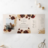 水カラー金ゴールドバラ三折結婚式招待状 三つ折り招待状 (内部)