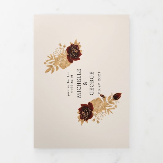 水カラー金ゴールドバラ三折結婚式招待状 三つ折り招待状 (カバー)
