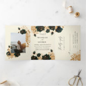 水カラー金ゴールドバラ三折結婚式招待状 三つ折り招待状 (内部)