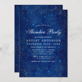 水カラー銀河系コズミックスタースタースラーンスランバーパーティー 招待状 (正面/裏面)