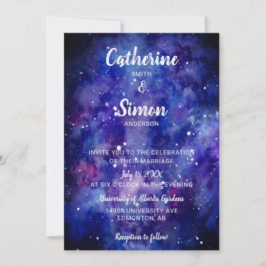 水カラー銀河系スターリーナイトハンドレタリング 招待状 (正面)