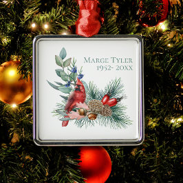 水カラー（鳥）ショウジョウコウカンチョウパインブランチメモリ メタルオーナメント