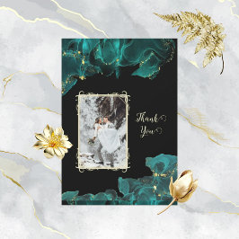 水カラーAnastasiaブラック&グリーンありがとう 招待状