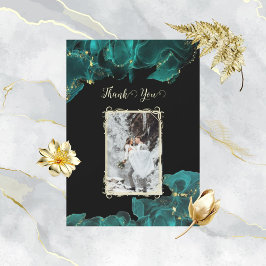 水カラーAnastasiaブラック&グリーンありがとう 招待状