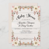水カラーBOHOフローラコテージベビーガールシャワー 招待状 (正面/裏面)