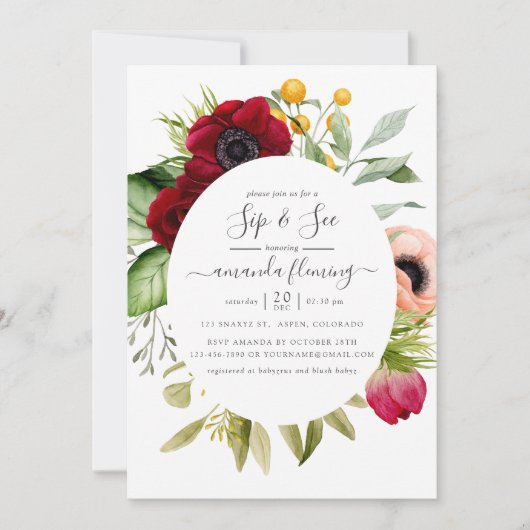 水カラーBohoフローラSipと参照 招待状 (正面)