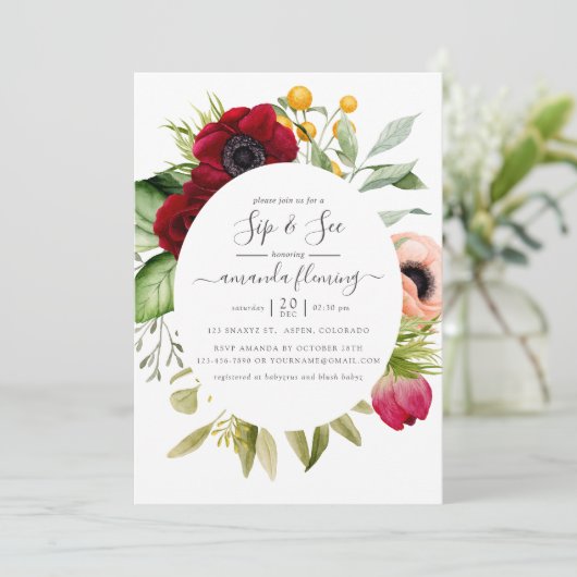 水カラーBohoフローラSipと参照 招待状 (スタンド正面)