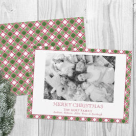 水カラーBurgundy & Green Plaidクリスマスフォト シーズンカード