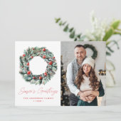 水カラーHolly Berry & Greeneryリース写真 シーズンカード (スタンド正面)