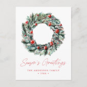 水カラーHolly Berry & Greeneryリース非写真 シーズンポストカード (正面)