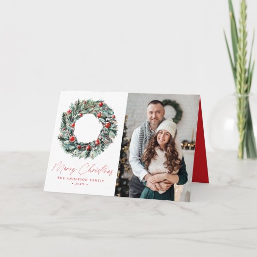 水カラーHolly Berry & Greeneryリース2写真 シーズンカード (正面)