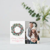 水カラーHolly Berry & Greeneryリース2写真 シーズンポストカード (スタンド正面)