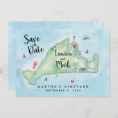 水カラーMarthas Vineyardマップ日付を保存 招待状 (正面/裏面)