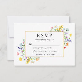 水カラーWildflowers金ゴールド結婚フレーム 出欠カード