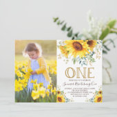 水ガーリー色ひまわり1stバースデーフォト 招待状 (スタンド正面)