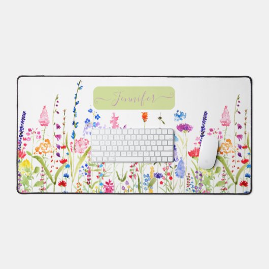 水ガーリー色カラフル野花パーソナライズされた デスクマット (キーボード&マウス)