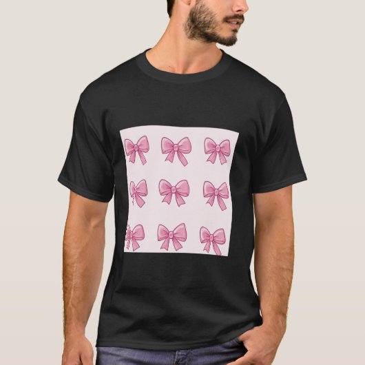 水ガーリー色コケットで弓の審美的ピンクボー Tシャツ (正面)
