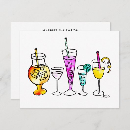 水ガーリー色サマーカクテルレトロノートカード (正面/裏面)