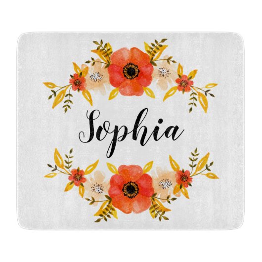 水ガーリー色サンゴフローラリースカスタム文字 カッティングボード (正面)