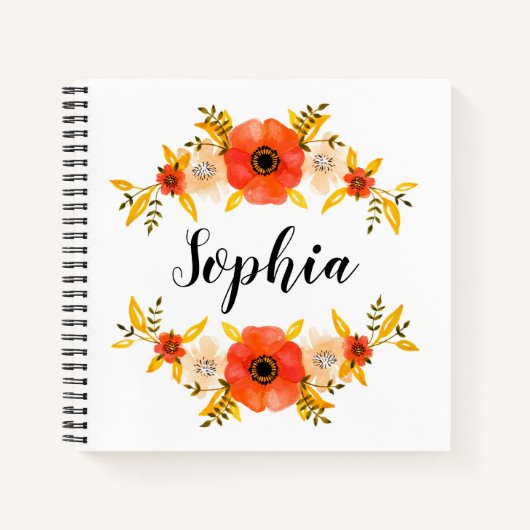 水ガーリー色サンゴフローラリースカスタム文字 ノートブック (正面)