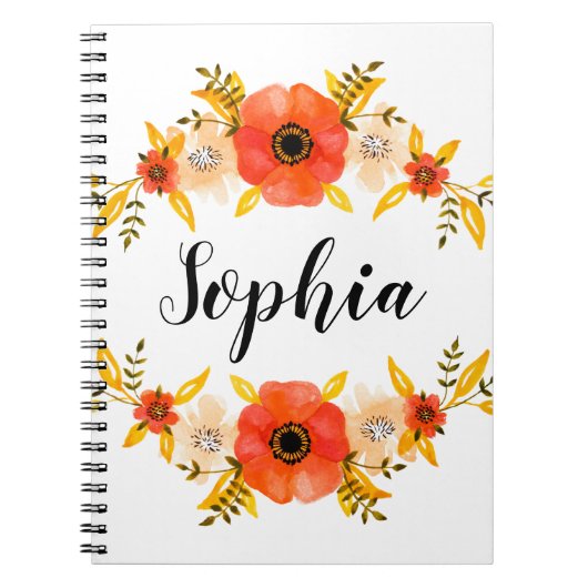 水ガーリー色サンゴフローラリースカスタム文字 ノートブック (正面)