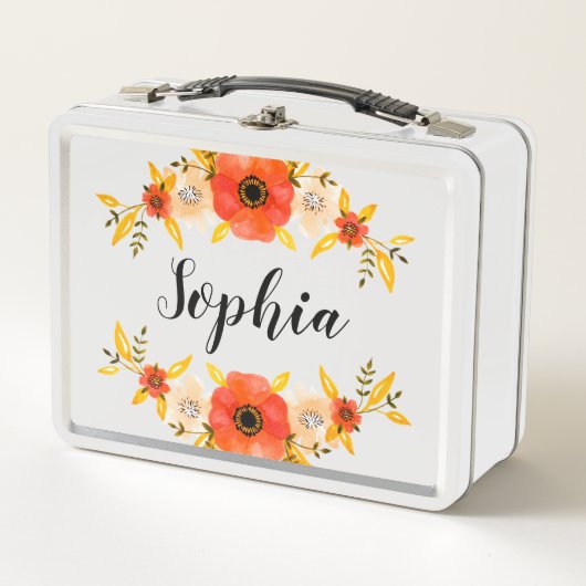 水ガーリー色サンゴフローラリースカスタム文字 メタルランチボックス (正面)
