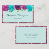 水ガーリー色ティール（緑がかった色）明るい赤紫色ピンクフローラグリッター 名刺 (正面/裏面)