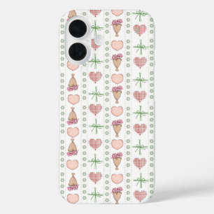 水ガーリー色ハートとフローラホワイトピンク iPhone 16ケース