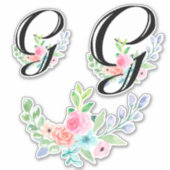 水ガーリー色フローラ文字G シール (正面)