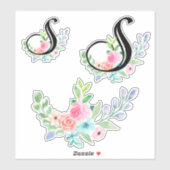 水ガーリー色フローラ文字S シール (シート)