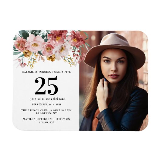 水ガーリー色フローラ編集可能な年齢写真 マグネット (横)