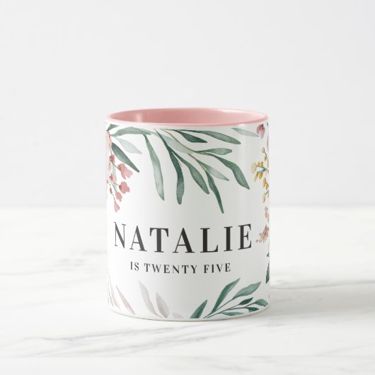水ガーリー色フローラ25th誕生日ピンクのシック マグカップ (中央)