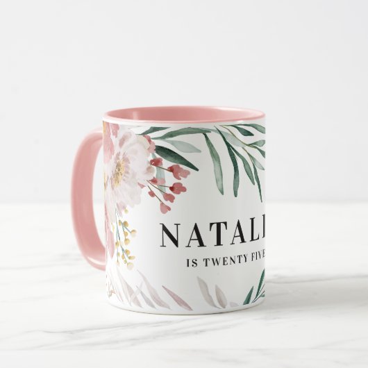 水ガーリー色フローラ25th誕生日ピンクのシック マグカップ (正面左)