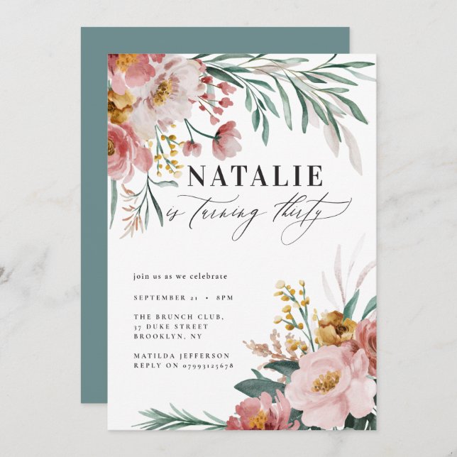 水ガーリー色フローラ30th誕生日ピンクブルー (正面/裏面)