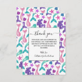 水ガーリー色メルメイドテイルズシーシェル模様 サンキューカード (正面/裏面)