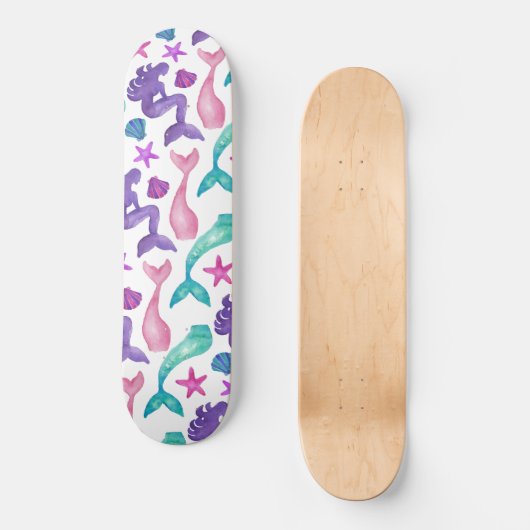 水ガーリー色メルメイドテイルズシーシェル模様 スケートボード (正面)
