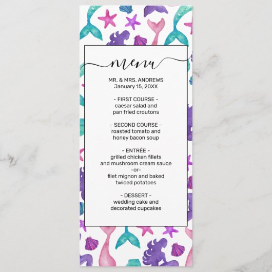 水ガーリー色メルメイドテイルズシーシェル模様 メニュー (正面)