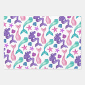 水ガーリー色メルメイドテイルズシーシェル模様 ラッピングペーパーシート (正面3)