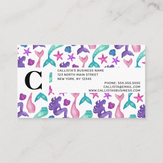 水ガーリー色メルメイドテイルズシーシェル模様 名刺 (裏面)