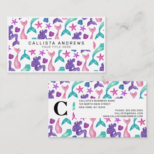 水ガーリー色メルメイドテイルズシーシェル模様 名刺 (正面/裏面)