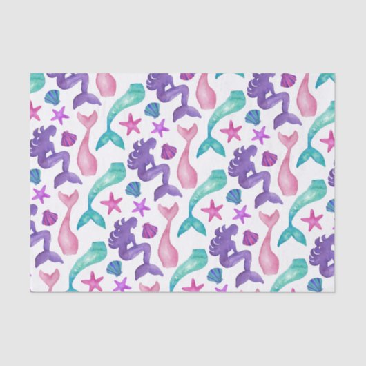 水ガーリー色メルメイドテイルズシーシェル模様 薄葉紙 (正面)