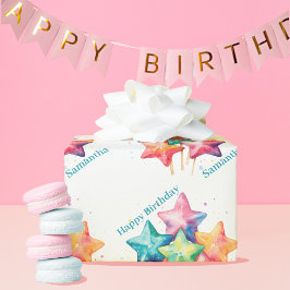 水ガーリー色レインボースター誕生日 ラッピングペーパー