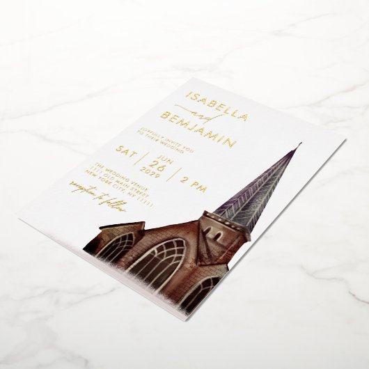 水クラシカル色の教会の宗教結婚の 箔招待状 (回転した状態)