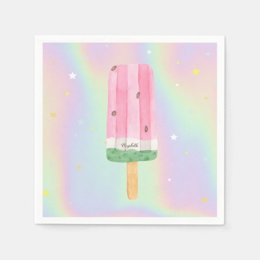 水クール色アイスクリームホログラフィック スタンダードカクテルナプキン (正面)
