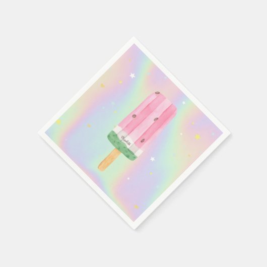 水クール色アイスクリームホログラフィック スタンダードカクテルナプキン (角)