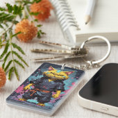 水クール色イエロー忍者キャットウォリアー キーホルダー (正面右)